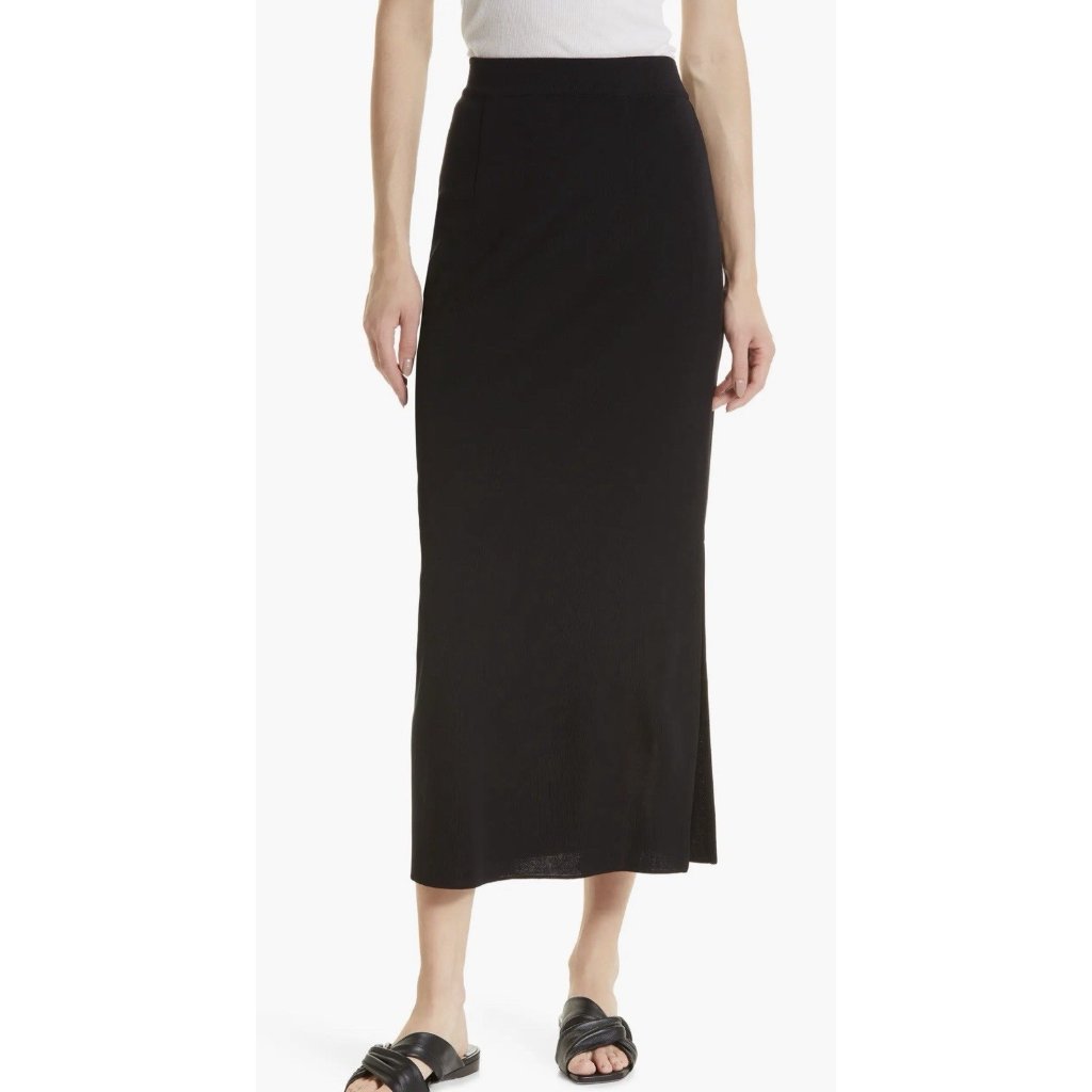 Misook Knit Maxi Skirt Side Slit Straight Pull On Womens S Small Black